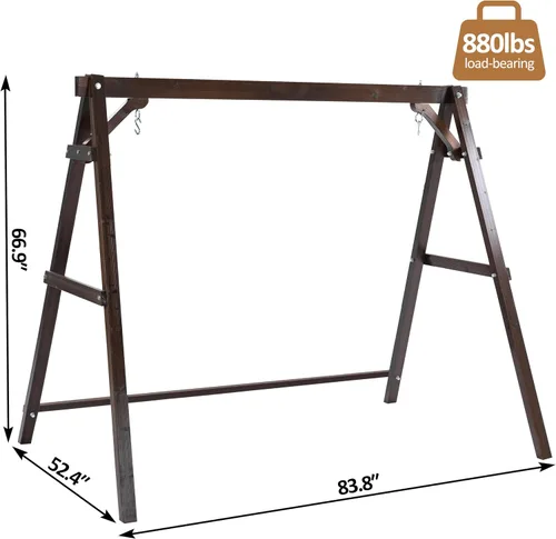 Vista 3 de Finnhomy Marco de columpio para porche de 880 libras, soporte estable de madera con tablero de conexión inferior adicional, marco de columpio