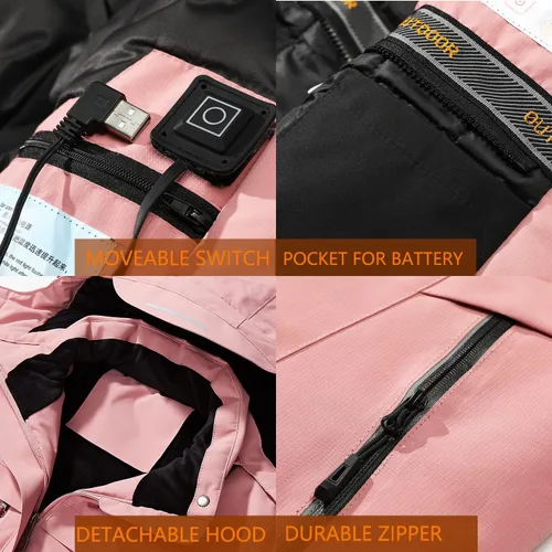 Vista 4 de TauLene Chaqueta térmica para mujer abrigo de invierno con capucha desmontable e impermeable y resistente al viento Negro