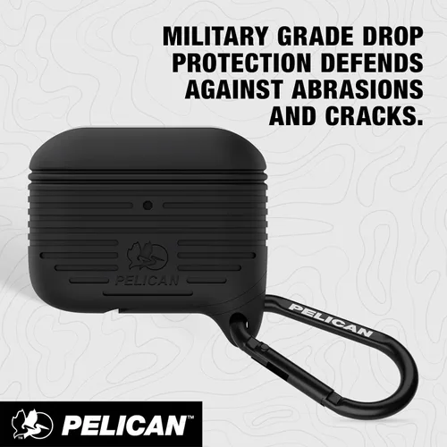 Vista 3 de Pelican Protector - Funda compatible con AirPods Pro 3 con mosquetón negro [carga inalámbrica] [protección MIL-STD] Funda de silicona suave