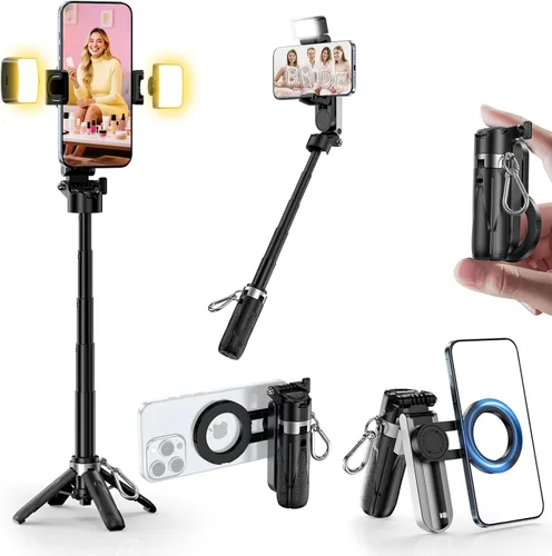 Vista 10 de CloudValley Mini trípode magnético para selfie, trípode para teléfono de tamaño de bolsillo 4 en 1 con rotación de 360°, control remoto Bluetooth