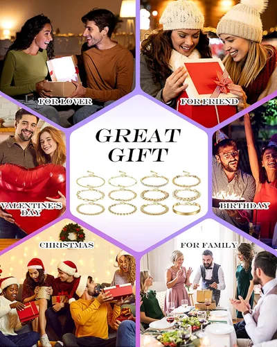 Vista 7 de Juego de 12 pulseras de oro delicadas para mujer, ajustables, chapadas en oro de 14 quilates, joyería de oro punk, pulseras de cuentas de moda