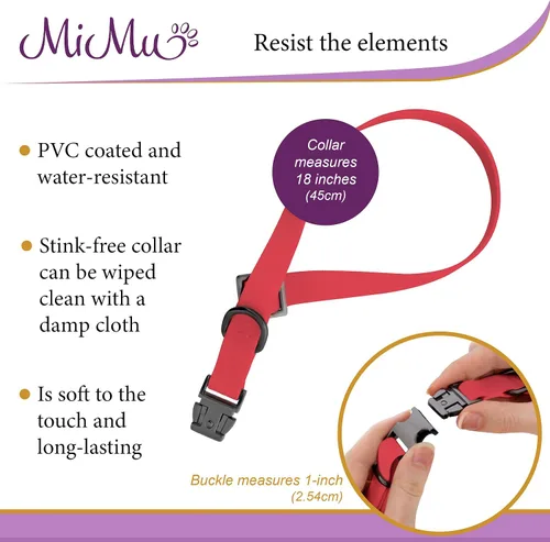 Vista 4 de MiMu Collar pequeño de silicona para perro, collar de perro elegante rosa de 17 pulgadas con hebilla de cierre y bucle de correa con anillo en D