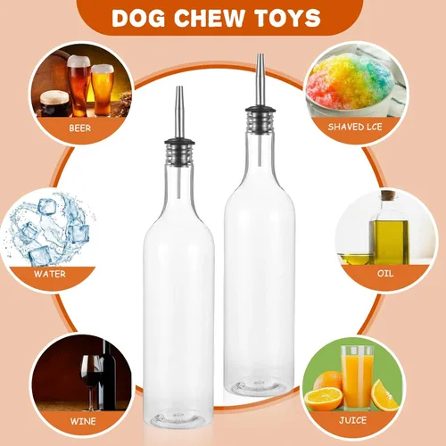 Vista 6 de 8 juegos de botellas de plástico de 25 onzas, botellas de jugo de jarabe de cuello largo con vertedor y tapas, recipiente de plástico a prueba