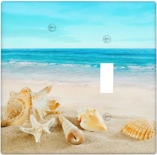 Vista 24 de Cubierta para interruptor de luz, diseño de conchas marinas en la playa, placas de pared de 2 bandas, 1 paquete