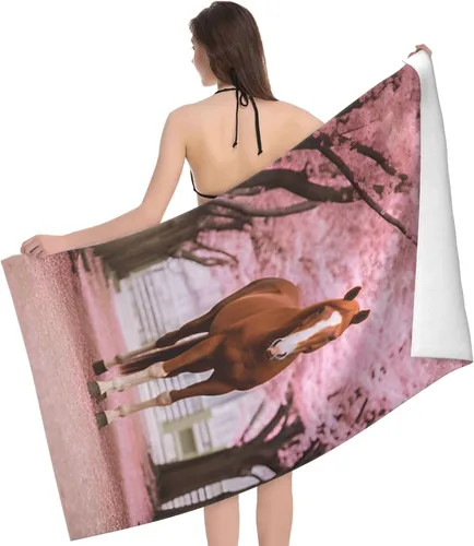 Vista 4 de Dujiea Toalla de playa de microfibra, toallas de baño grandes con diseño floral de caballo 3D para mujeres y hombres, toallas de baño de secado