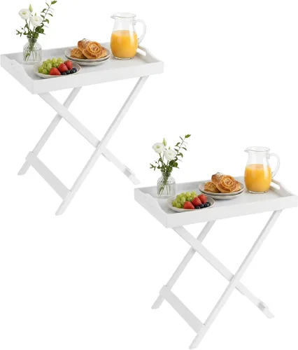Vista 11 de Lavish Home Mesa plegable para TV con bandeja extraíble, juego de 2, color Negro