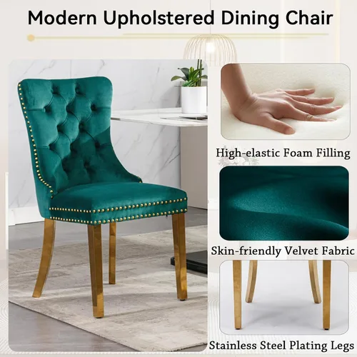 Vista 5 de Juego de mesa de comedor de alto brillo blanco de 70 pulgadas para 6, mesa de comedor rectangular moderna de 7 piezas y 6 sillas de terciopelo