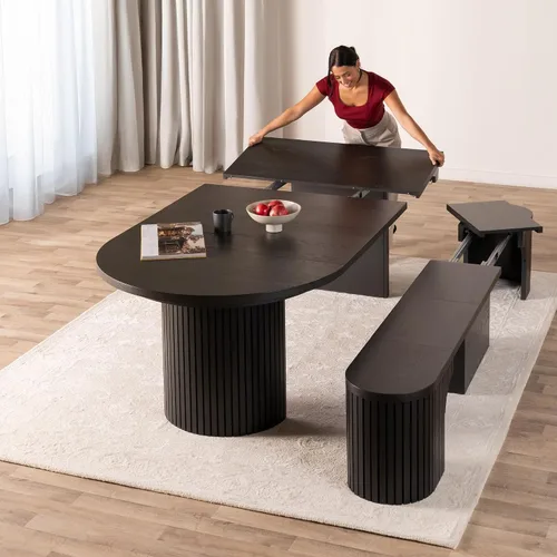 Vista 23 de Transformer Table - Mesa de comedor redonda extensible de madera maciza, mesa de comedor redonda extensible, muebles modernos que ahorran espacio
