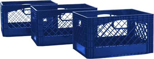 Vista 12 de Caja rectangular de plástico para almacenamiento tipo crate para leche con asas, organizador apilable de 24 cuartos de galón para garaje, hogar