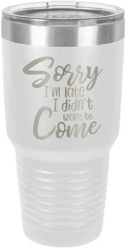Vista 19 de Sorry I'M LATE I DIDN'T WANT TO COME Vaso negro de 30 onzas con popote y tapa superior deslizante Taza de viaje de acero inoxidable Comparar