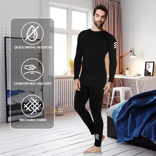 Vista 4 de Suhine 3 Pcs Men's Thermal Underwear Set Sport Winter Base Layer with Fleece Lined Base Layer Bottom Top Winter Shirt Pants