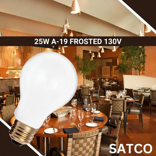 Vista 2 de Satco S3950 25W A19 - Bombillas incandescentes esmeriladas, 4 bombillas
