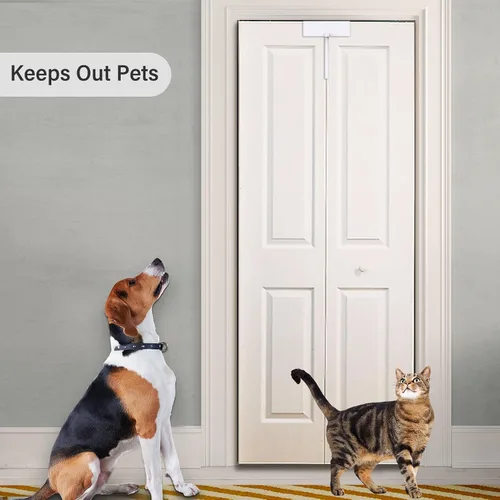 Vista 5 de Cerradura de puerta plegable de metal, cerraduras de seguridad para niños de doble puerta que mantienen a los niños pequeños, gatos y perros fuera