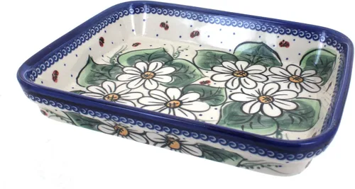 Vista 10 de Blue Rose Polish Pottery - Molde rectangular pequeño Orange Ashley - 10.25" x 8" - Utensilios para hornear únicos, aptos para lavavajillas