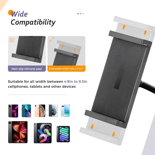 Vista 3 de Aureday Soporte de Piso para iPad, Soporte Trípode para iPad de Altura Ajustable de 67", Soporte para Tablet con Soporte Extensible para iPad mini