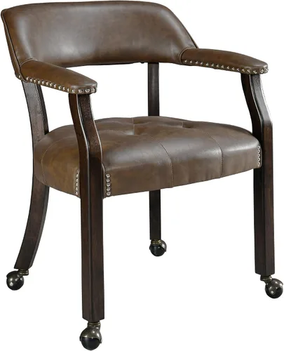 Vista 7 de LEEMTORIG Sillas de comedor con ruedas y brazos, sillas de comedor con ruedas, sillas de mesa de póquer de acento, sillas de madera maciza