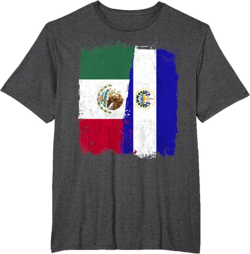 Vista 22 de Camiseta con la bandera mexicana de El Salvador con la mitad de la bandera mexicana de El Salvador