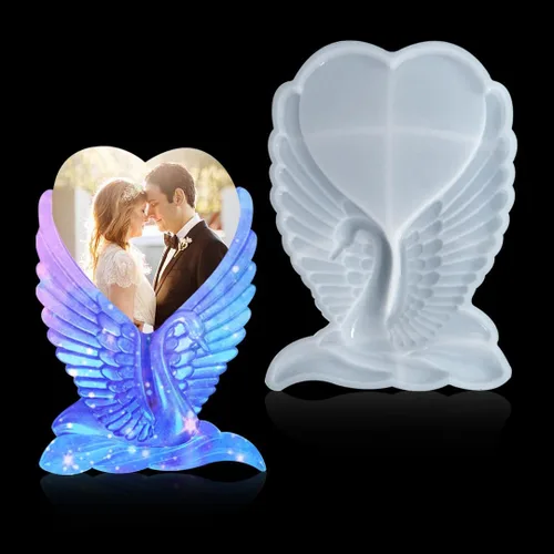 Vista 8 de Moldes de resina grandes, molde de silicona con corazón de cisne, moldes para marcos de fotos, molde de resina epoxi en forma de corazón