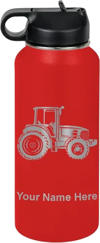 Vista 35 de LaserGram Botella de agua personalizada, tractor agrícola, acero inoxidable de doble pared aislada al vacío con popote superior, regalo grabado
