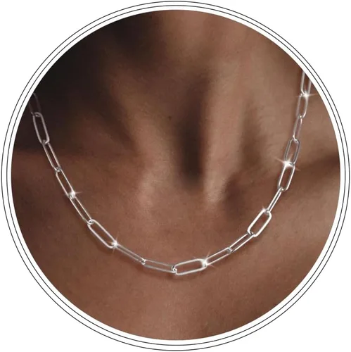 Vista 10 de Collar de cadena de clip de plata para mujer, delicado collar de gargantilla de plata de ley para mujer, collar de eslabones simples, largos 3mm16