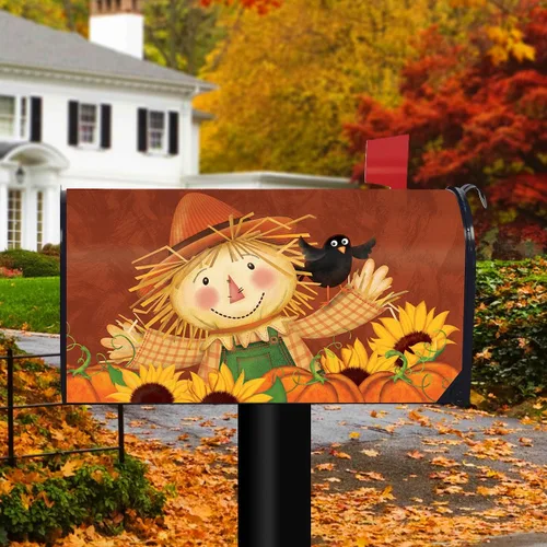 Vista 2 de Briarwood Lane Funda para buzón de otoño de espantapájaros feliz