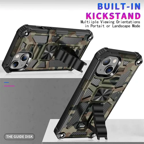 Vista 5 de CCSmall Funda de camuflaje para iPhone 13 Mini, resistente a prueba de golpes, protección de grado militar, soporte magnético integrado, para niños
