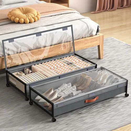 Vista 9 de Almacenamiento debajo de la cama con ruedas, contenedores de almacenamiento XXXL más grandes debajo de la cama con tapas transparentes, organizador