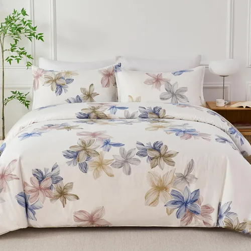 Vista 18 de Helthep Funda de Edredón Floral Tamaño Queen Full, Funda de Edredón de Algodón 100% Lavable Tamaño Full (80" x 90") con 2 Fundas de Almohada