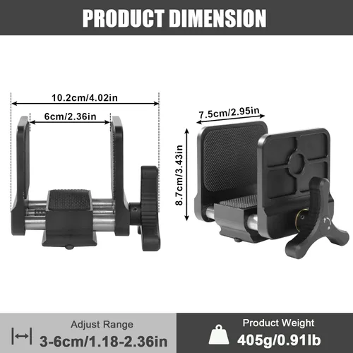 Vista 7 de Soporte para trípode de disparo con abrazadera de rifle de pistola táctica, cabezal de montaje de trípode de aluminio con orificios de tornillo