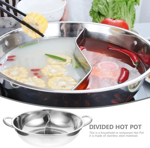 Vista 2 de DOITOOL Olla caliente con divisor de acero inoxidable de dos sabores chino Shabu Shabu olla caliente para estufa de gas de inducción eléctrica