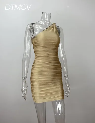 Vista 6 de DTMCV Women Sexy One Shoulder Ruched Dresses Elegant Cocktail Evening Party Mini Dress