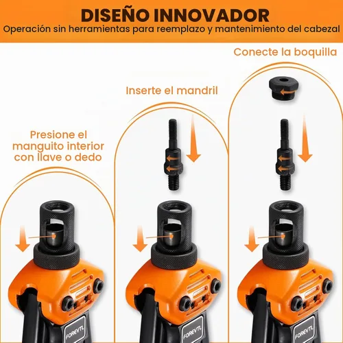 Vista 5 de Kit de herramientas para tuercas de remache, 13 mandriles métricos/SAE y 150 tuercas remachables 16" Manual Nutsert Tool, Carbon Steel, Riv Nuts