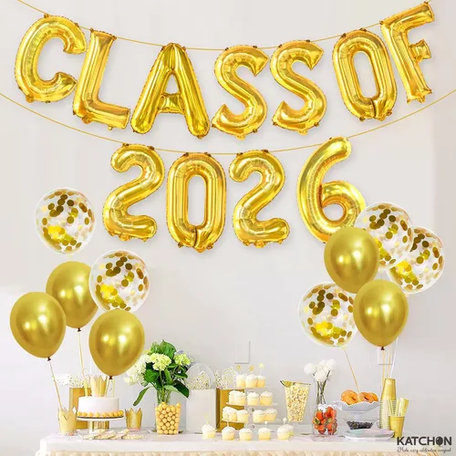 Vista 7 de KatchOn, Globos dorados de la clase de 2026 – 16 pulgadas Globos de graduación para graduación de 2026 Decoraciones de graduación de clase 2026