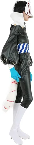 Vista 2 de miccostumes Disfraz de zorro para hombre, body negro con cola y guantes