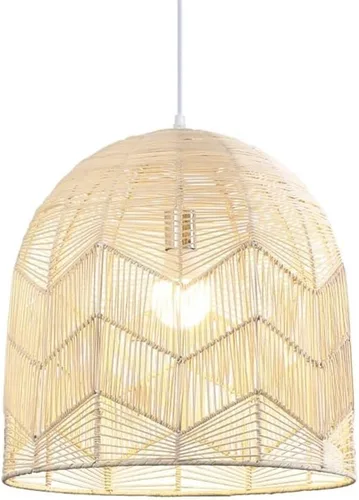 Vista 8 de Lámpara colgante de bambú de ratán natural rústico, lámpara colgante de techo de mimbre tejida a mano estilo bohemio, candelabro retro de granja