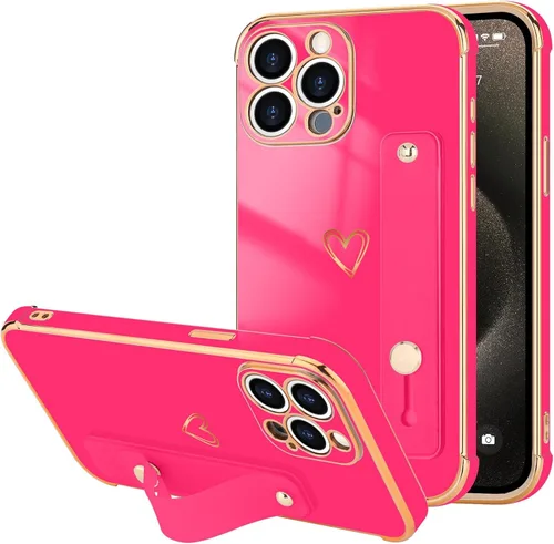 Vista 58 de LLZ.COQUE Funda compatible con iPhone 12 para mujeres y niñas, parachoques chapado de lujo con bonito diseño de corazón de amor, soporte de correa