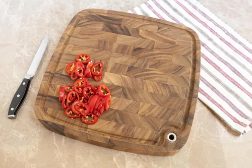 Vista 3 de Ironwood Gourmet Carolina - Tabla de cortar de madera de acacia, tabla de cortar de bloque de carnicero de grano final de 14 pulgadas con canal