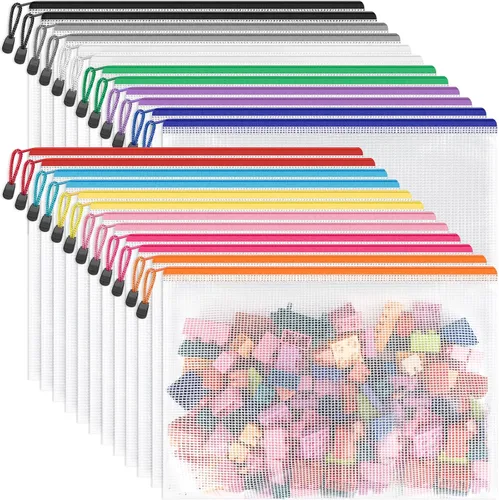 Vista 7 de Umriox 16 bolsas con cremallera, bolsas de malla con cremallera, 16 colores A4 / bolsas de tamaño carta para organización, bolsas transparentes