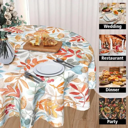 Vista 4 de Giwawa Mantel de hojas florales bohemias, mantel de hojas coloridas, mantel botánico natural de acuarela, mantel redondo de primavera y verano, Boho