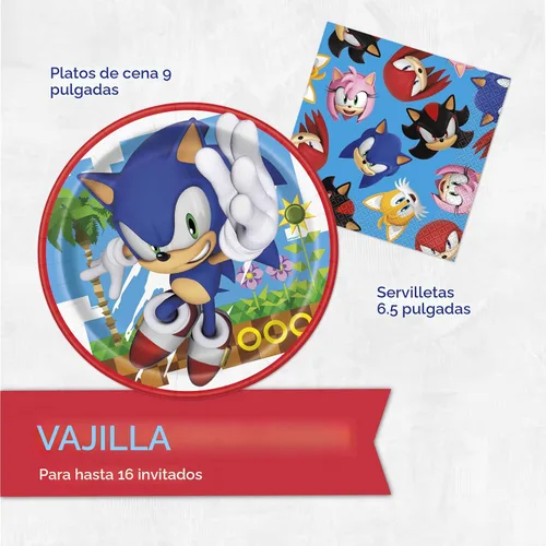 Vista 5 de Decoraciones de fiesta de cumpleaños de Sonic, sirve para 16 invitados