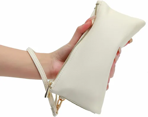 Vista 6 de Earnda Cartera fina con llavero y pulsera para mujer, organizador de tarjetas de crédito, bolso grande de viaje para mujer, Blanco, Classic