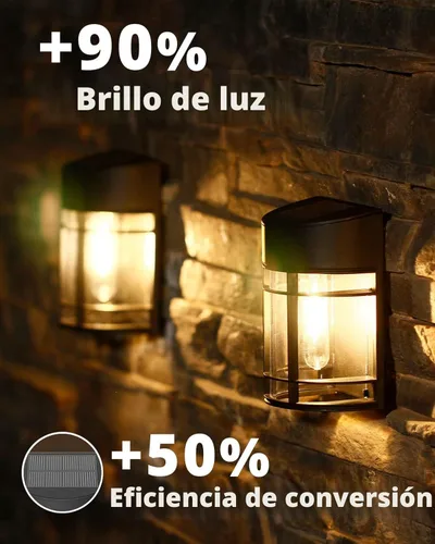 Vista 4 de Luces solares para cercas al aire libre, paquete de 8 luces de cubierta alimentadas por energía solar con bombillas LED Edison, luces solares Negro