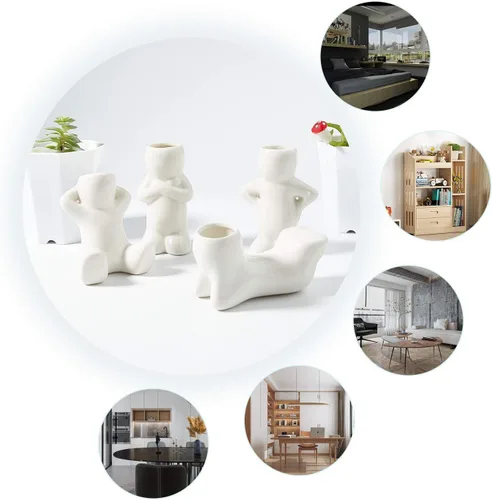 Vista 5 de AHANDMAKER Mini soporte de cerámica para plantas de aire, 4 macetas con forma de muñeca de porcelana, diferentes formas de muñeca de cerámica
