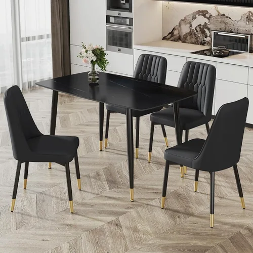 Vista 14 de Ebullient Mesa de comedor para 4, mesa de comedor rectangular de mármol, mesa de comedor de mármol sintético, mesa de comedor moderna con marco