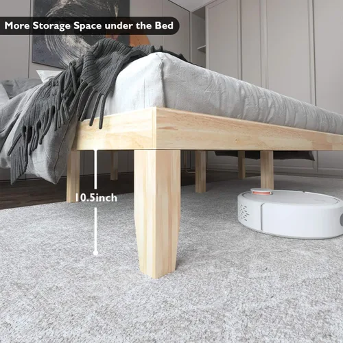 Vista 6 de KOTEK Base de cama de plataforma de madera maciza de 14 pulgadas, base de colchón con soporte de listones de madera, base de cama de madera de goma