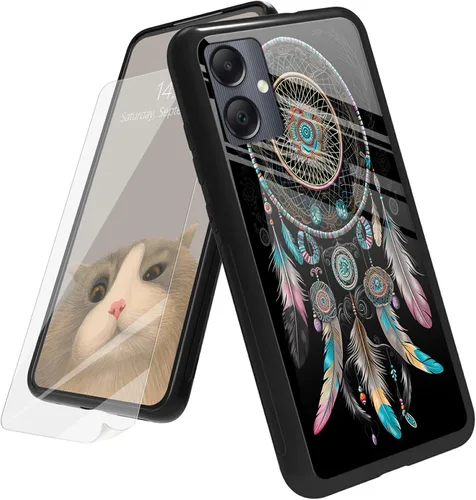 Vista 177 de Funda para Samsung Galaxy A12 5G con protector de pantalla, parte trasera de vidrio templado + TPU de silicona suave que absorbe los golpes