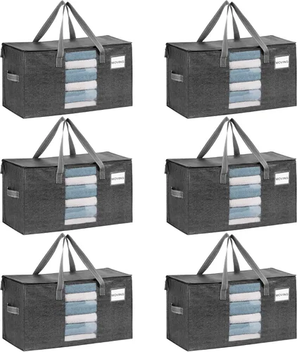 Vista 11 de VENO Paquete de 4 bolsas de mudanza resistentes, bolsas de almacenamiento de ropa y edredón con ventana transparente, suministros de embalaje