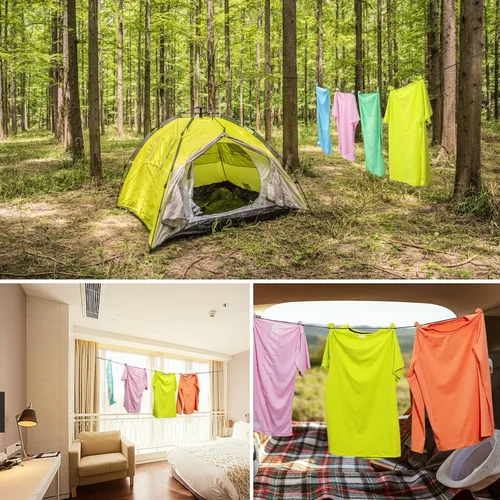Vista 6 de Tendedero de viaje compacto ligero para camping, 24 cuentas, 11.5 pies