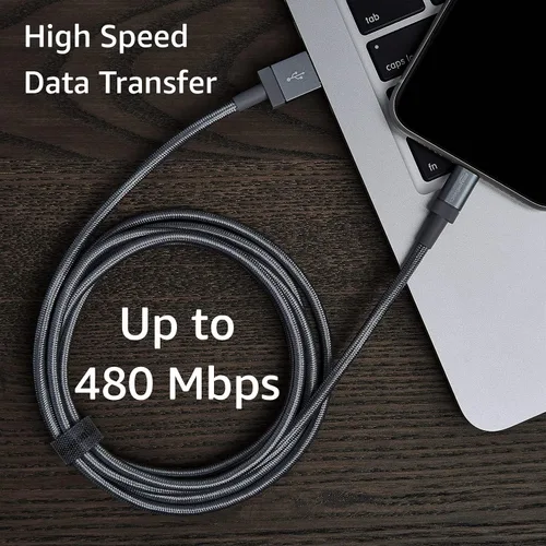 Vista 7 de Amazon Basics - Cable cargador USB trenzado de nailon - Cargador para iPhone con certificación MFi