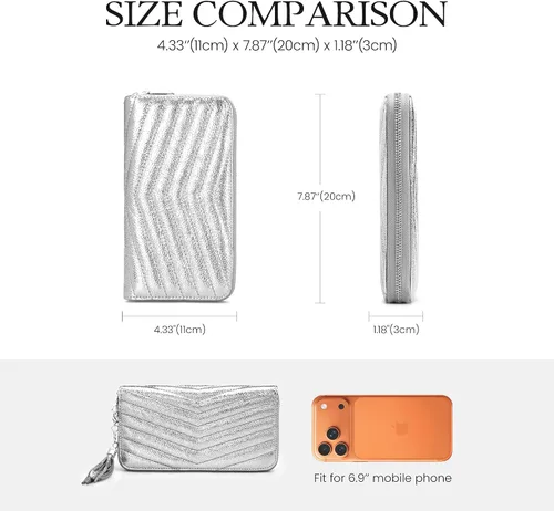 Vista 6 de befen Cartera acolchada de cuero genuino para mujer, con cremallera RFID alrededor de diseñador, cartera